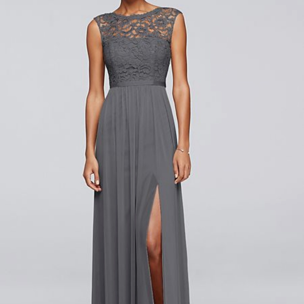 David's Bridal l Long Bridesmaid Dress Lace Bodice